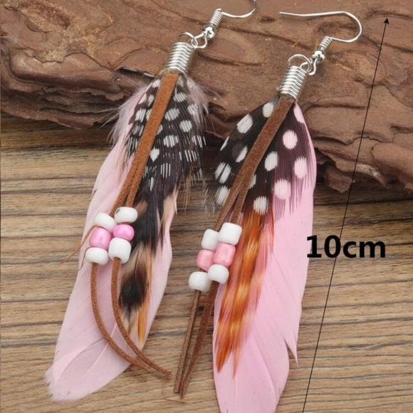 Pink Feather Earrings - Picture 2 of 3